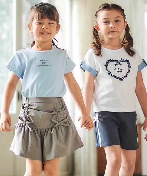 BeBe（ベベ） パンツ ドロストギャザーシャンブレーキュロットパンツ
