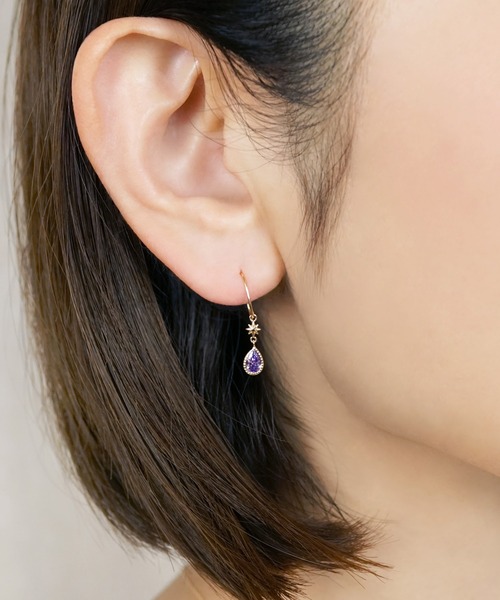ピアス K10 ツユミニスター・パープル　 ワイヤーピアス( YG) レディースの画像