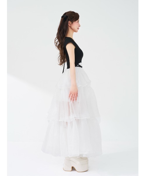 ♡ ダーリッチ Darich ♡ ボリュームティアードリボンロングワンピース Darich（ダーリッチ） ワンピース ボリュームティアードリボンロング