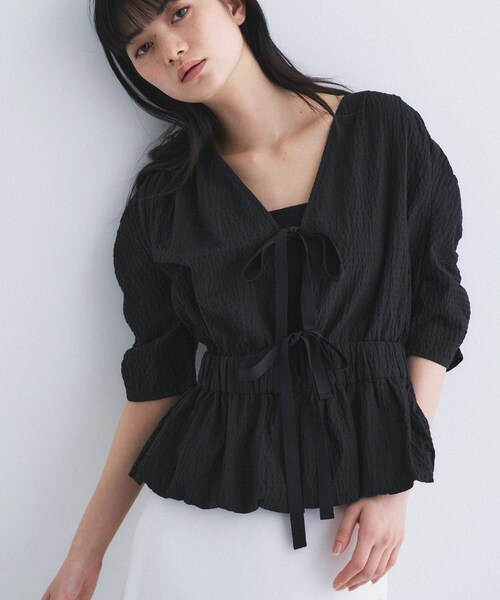 ブラウス シャツ front ribbon peplum blouse レディースの画像