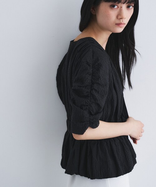 ブラウス シャツ front ribbon peplum blouse レディースの画像