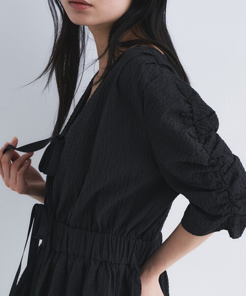 ブラウス シャツ front ribbon peplum blouse レディースの画像