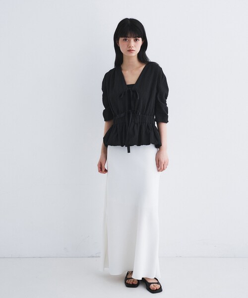 ブラウス シャツ front ribbon peplum blouse レディースの画像
