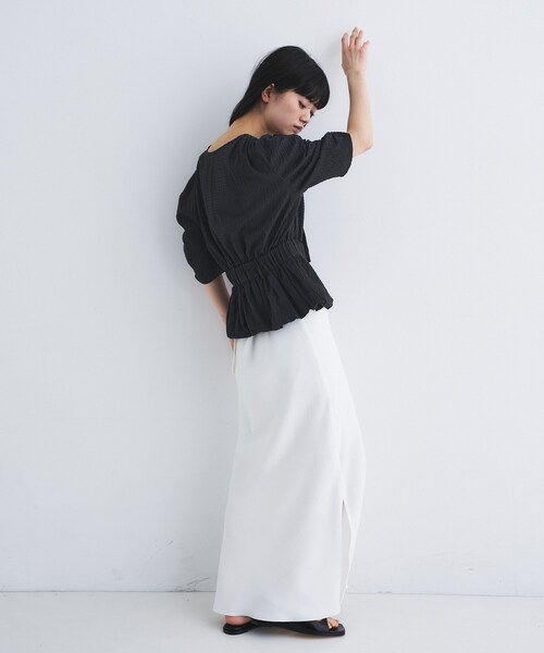 ブラウス シャツ front ribbon peplum blouse レディースの画像
