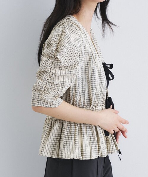 ブラウス シャツ front ribbon peplum blouse レディースの画像