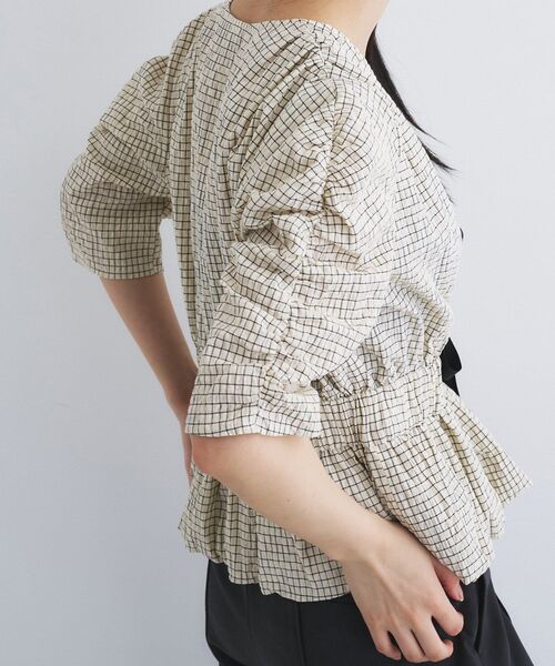 ブラウス シャツ front ribbon peplum blouse レディースの画像