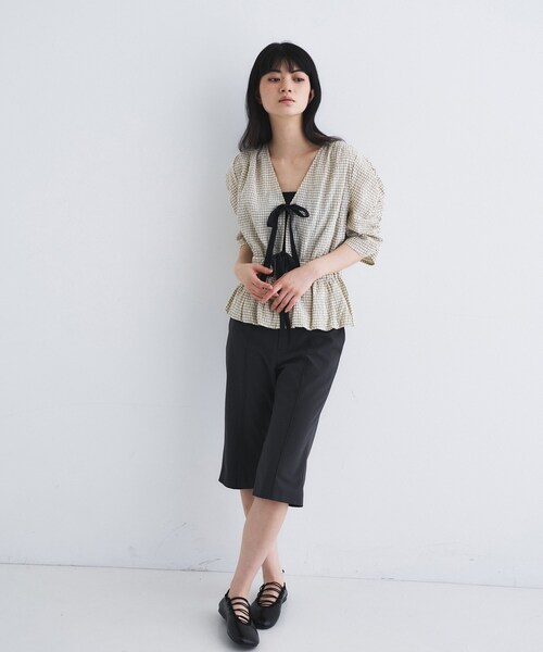 ブラウス シャツ front ribbon peplum blouse レディースの画像