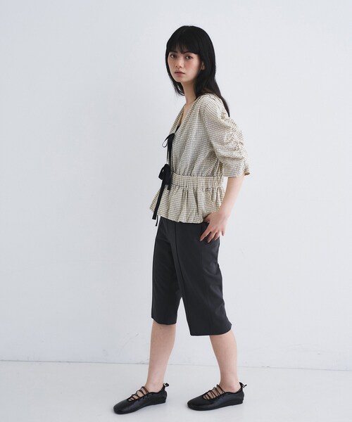ブラウス シャツ front ribbon peplum blouse レディースの画像