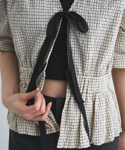 ブラウス シャツ front ribbon peplum blouse レディースの画像