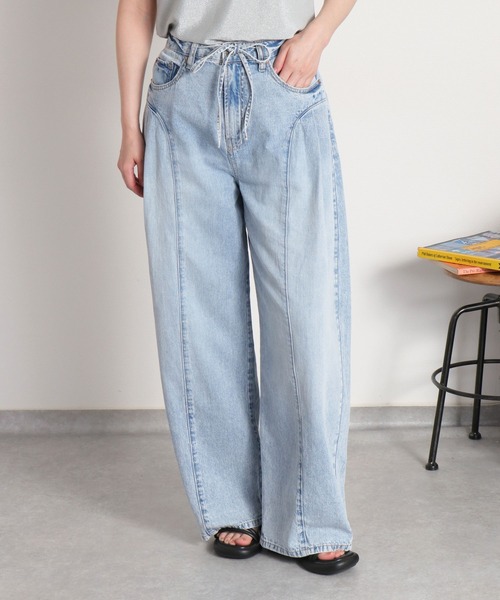 ワイドパンツ ジーンズ デニム デニムパンツ 暑い夏を乗り切る、快適デニム「接触冷感 / UVカット」ICE リネンタックワイドデニムパンツ