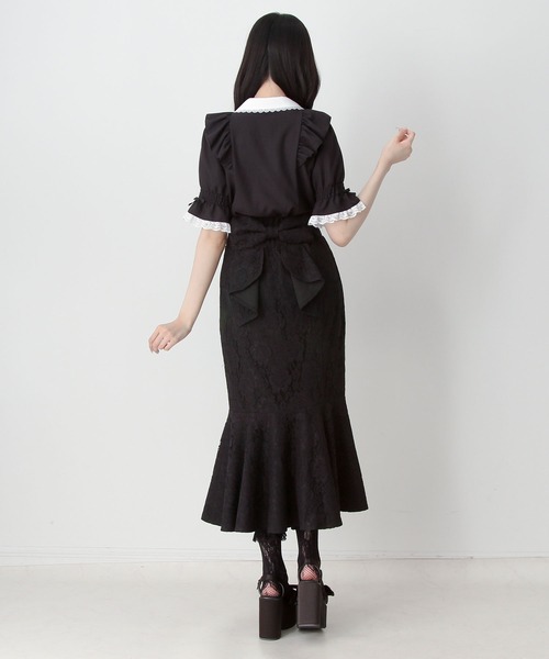 【COMME des GARÇONS】ボーン入り マーメイドライン 黒 スカート DearMyLove ロング スカート 夏 バックリボンレースマーメイドスカート