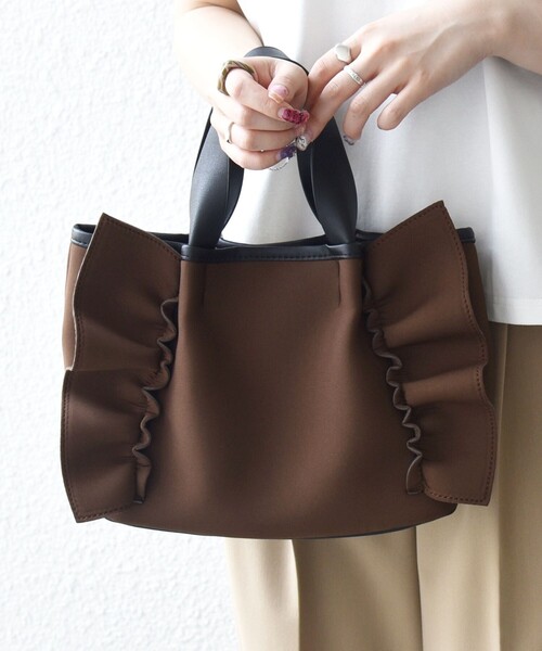 SHIPS any トートバッグ any: フリル ギャザー コンビ トート バッグ