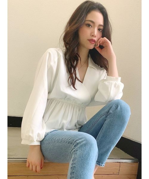 新品GYDAカシュクールペプラムシャツ ジェイダ GYDA GYDA カシュクールペプラムブラウス（ミントグリーン