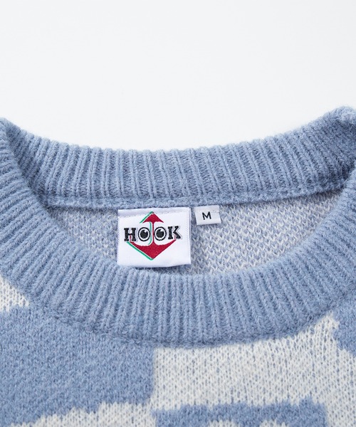 セーター ニット 「HOOK」ハートと市松模様ニット風スウェット メンズ