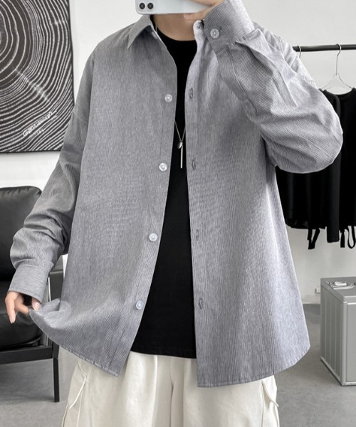 MGV（エムジーヴィー） シャツ ピンストライプワンポイントオーバー