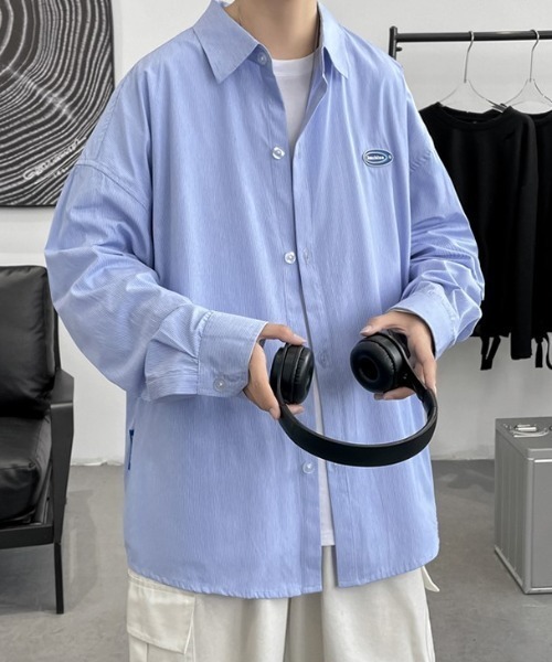 MGV（エムジーヴィー） シャツ ピンストライプワンポイントオーバー