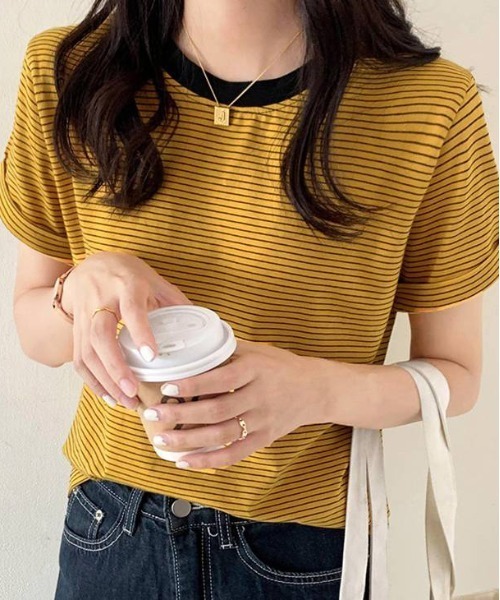 tシャツ Tシャツ レディース クルーネック細ボーダーTシャツ