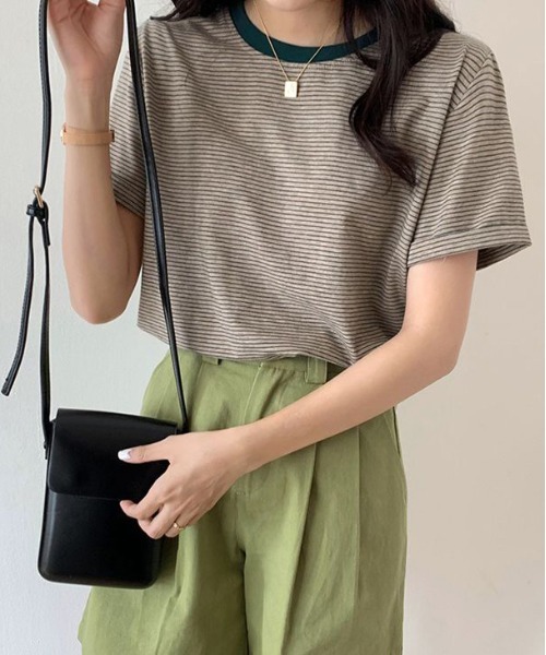 tシャツ Tシャツ レディース クルーネック細ボーダーTシャツ