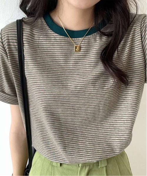 tシャツ Tシャツ レディース クルーネック細ボーダーTシャツ