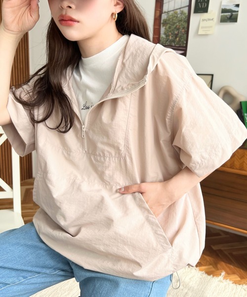 moment+ パーカー ナイロン半袖アノラックパーカー レディース