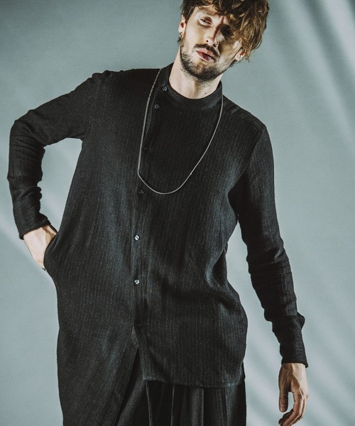 NO ID. Long Sleeve Tee アシンメトリー　dark mode NO ID.（ノーアイディー） シャツ 「NO ID.」Asymmetry Band Collar