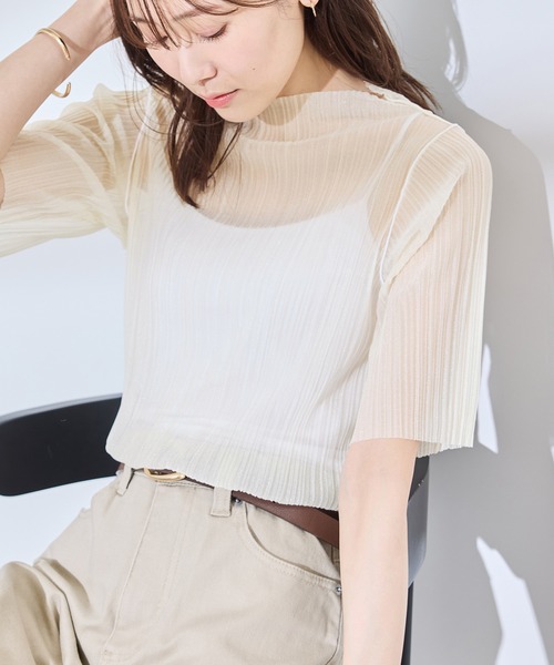 ROPE' PICNIC tシャツ シアープリーツプチハイネックカット