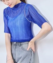 tシャツ プチハイネック袖タック入りトップス レディース ROPE' PICNIC tシャツ シアープリーツプチハイネックカット