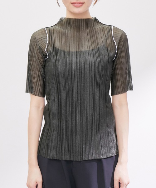 tシャツ プチハイネック袖タック入りトップス レディース ROPE' PICNIC tシャツ シアープリーツプチハイネックカット