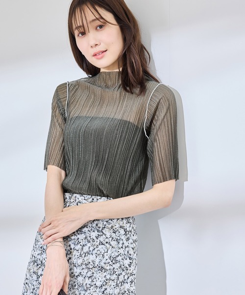tシャツ カット ジャカード ハイネック トップス レディース tシャツ 「25AWの新色登場!」 上品な透け感がかわいい。シアー