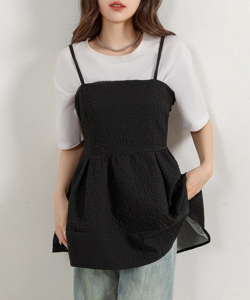 DAY CLOSET キャミソール レディース ふんわりジャガードペプラム