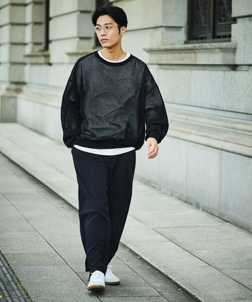 【ブラック】メッシュ クルーネック ニット プルオーバー (MENS) HINSON 長袖ニット MEDIUM ブラック メンズ : ZOZOTOWN Yahoo!店