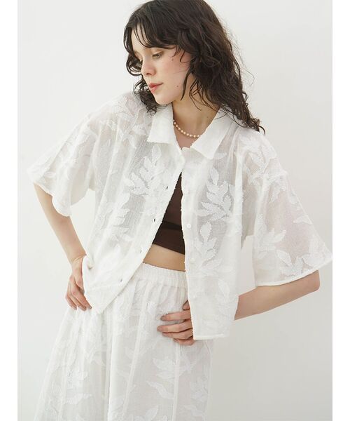 ブラウス シャツ Botanical embroidery mesh shirt レディース