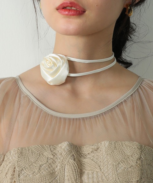 Kana ネックレス フラワー レザー リボン マルチ チョーカー