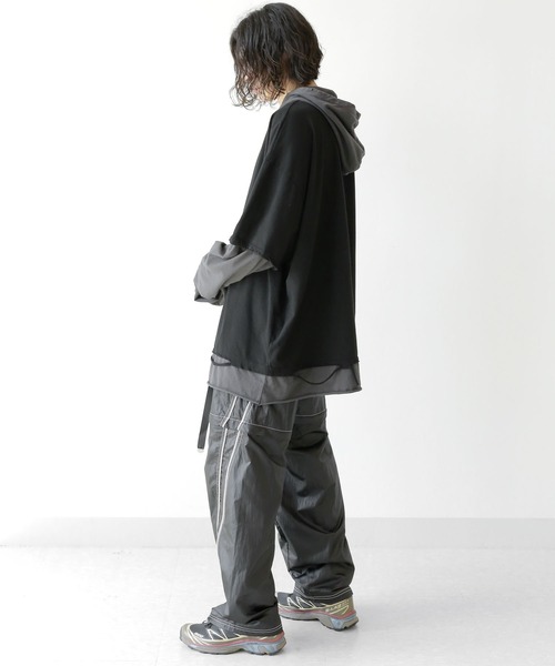 minsobi tシャツ レイヤード風フードTシャツ ロングTシャツ