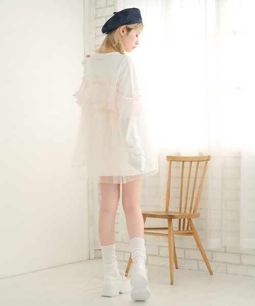 DearMyLoveRose tシャツ チュールフリルリボンチュニックロンT
