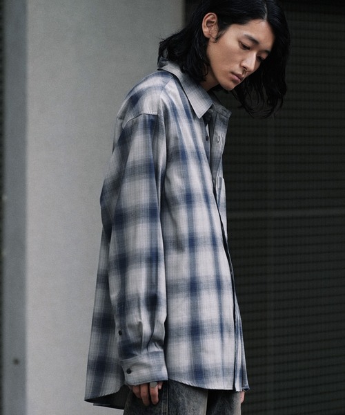 WYM LIDNM シャツ VINTAGE CHECK DRAPE FLANNEL SHIRT メンズ