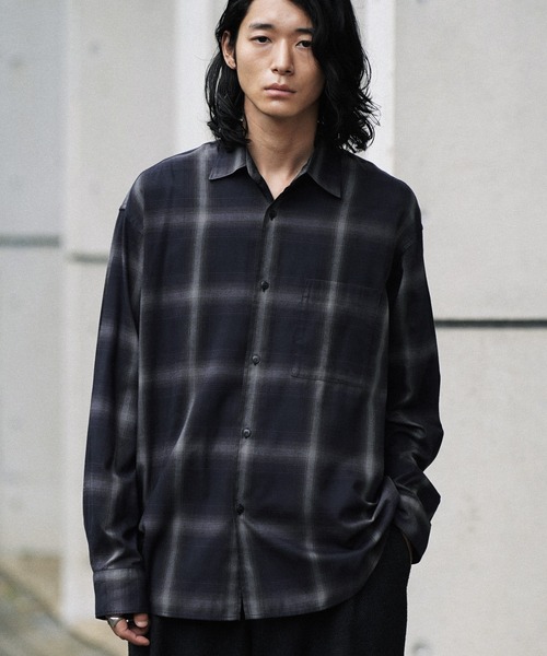 WYM LIDNM シャツ VINTAGE CHECK DRAPE FLANNEL SHIRT メンズ