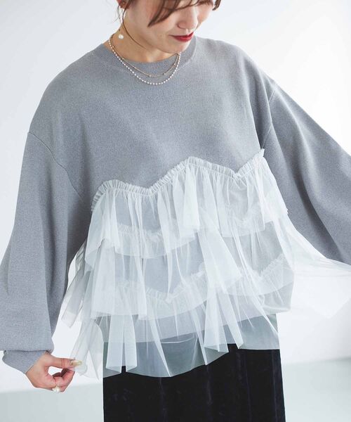 ニット セーター Perle Peche チュールキリカエニット レディース