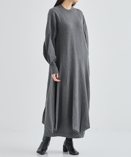 UN3D. ワンピース 「UN3D./アンスリード」W TUCK KNIT OP/ダブル