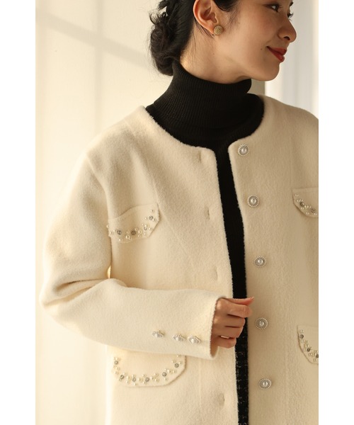 cawaii ジャケット ノーカラージャケット デコレーションビジューの