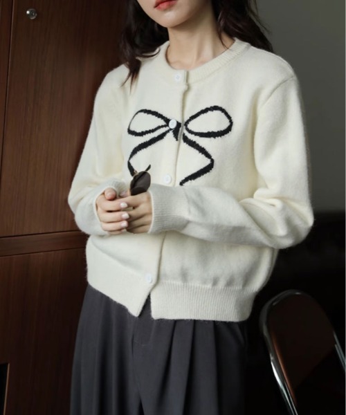 Rene　定番人気商品　リボンカーディガン Riff（リフ） ニット セーター レースアップリボンカーディガン