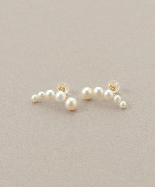 最終削除　5ピースグラデーションパールピアス K10 (両耳用) Lilas ピアス 5ピースグラデーションパールピアス K10（両耳