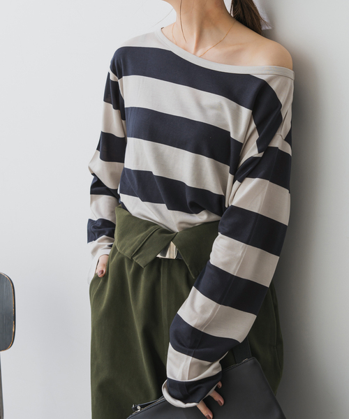 Spick＆Span tシャツ ボートネックボーダープルオーバー