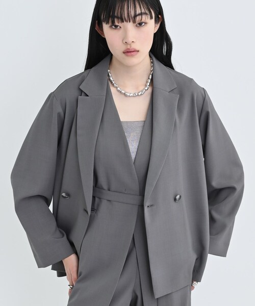 テーラードジャケット グレー ダブルボタン INDIVI GALLEST ジャケット テーラードジャケット 「セットアップ可