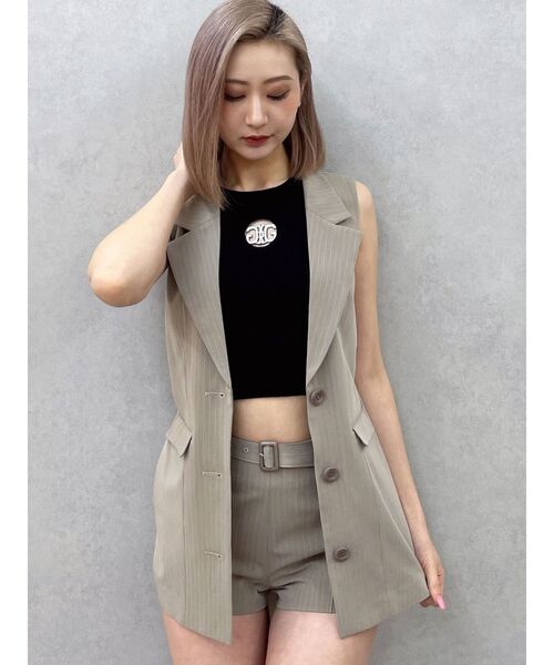 ダークグレー ジレ　ノースリーブジャケット GYDA（ジェイダ） ベスト ジレ ノースリーブジャケット「SETUP着用可
