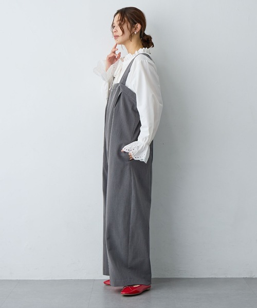 サロペット オーバーオール 「anyfee/プラスサイズ」ストレッチタック入りワイドサロペット新色追加 レディース | anyfee | 07