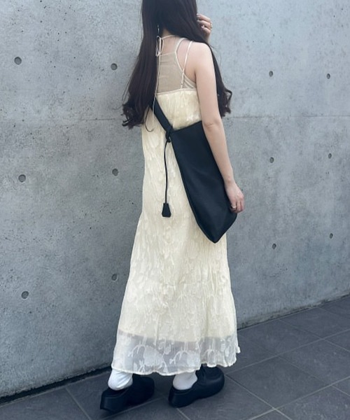 JUNOAH ワンピース フラワージャガードプリーツキャミワンピース