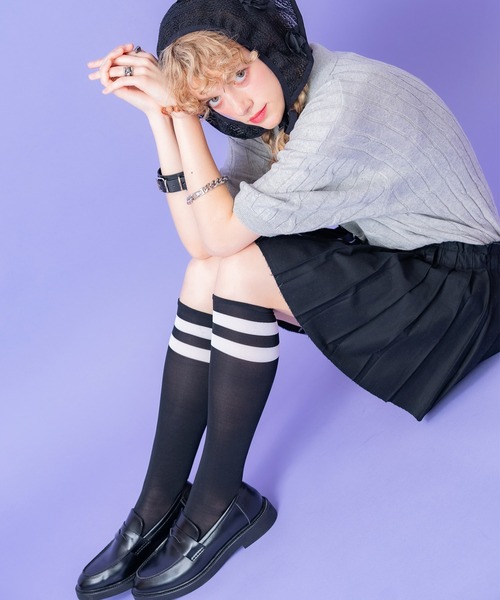 ハイソックス 靴下 an meets zakka レディース2ラインポリハイソックス