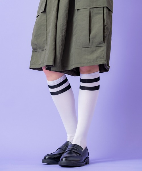 ハイソックス 靴下 an meets zakka レディース2ラインポリハイソックス