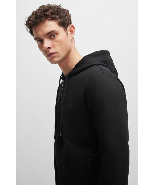 未使用級 現行⭐️ヒューゴボス 2way ナイロンパーカー ロゴプレート 黒 XL BOSS（HUGO BOSS） トレーナー スウェット プリントロゴ ジップアップ